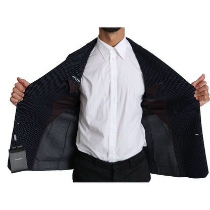 Dolce & Gabbana Dark Blue Dotted Double Breasted Coat Blazer 1728,67345645728,Blazers - Men - Clothing,Blazers - Suits & Blazers - Clothing,Blue,Clothing,Dolce & Gabbana,IT50 | L,Material: 58% Virgin Wool 37% Silk 4% Nylon 1% Elastane,Men,Men - Clothing,N