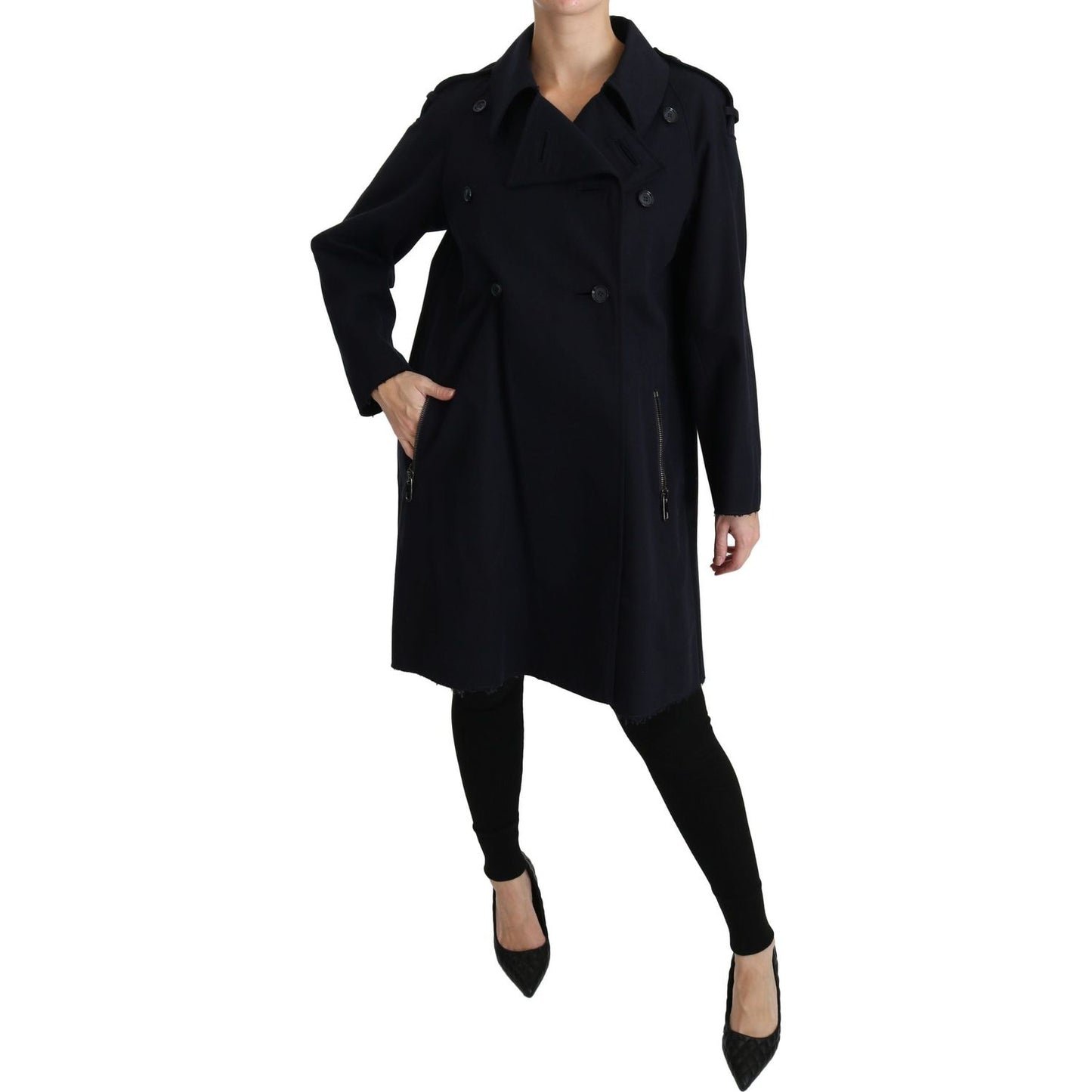 Dolce & Gabbana Coat Blue Cotton Women Trench Jacket