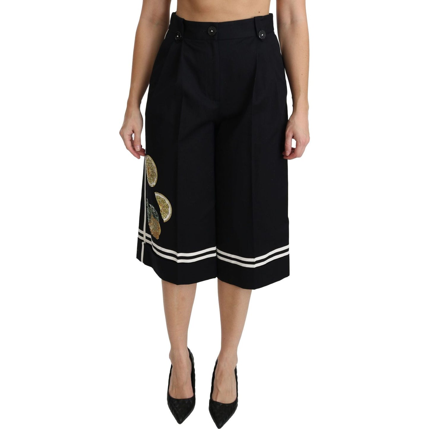 Dolce & Gabbana High Waist Palazzo Cropped Pants in Black Lemon Dolce & Gabbana