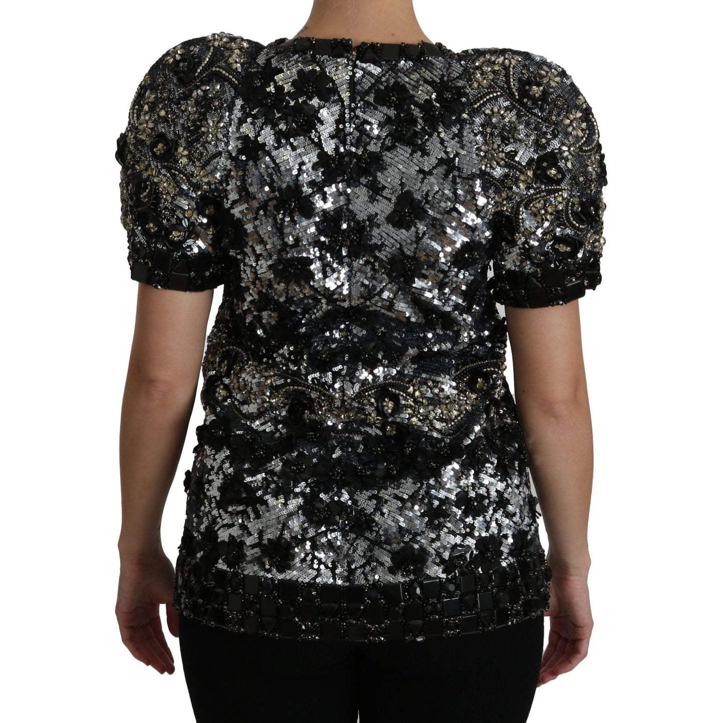 Dolce & Gabbana Sequined Crystal Embellished Crew Neck Top Dolce & Gabbana