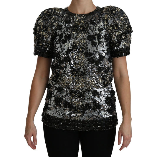 Dolce & Gabbana Sequined Crystal Embellished Crew Neck Top Dolce & Gabbana