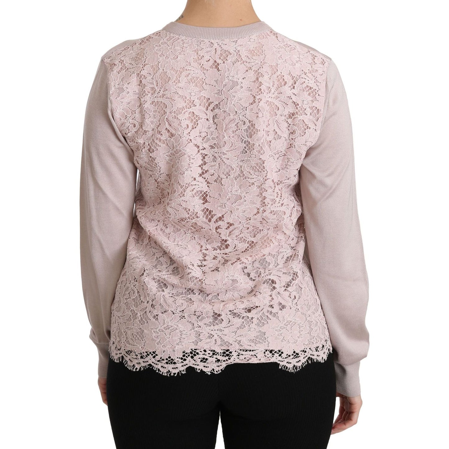 Dolce & Gabbana Silk Blend Pink Crew Neck Cardigan Dolce & Gabbana