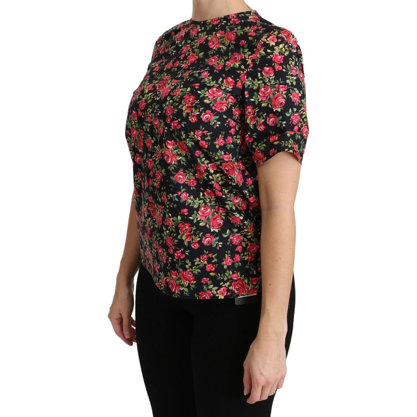 Dolce & Gabbana Elegant Black Floral Crew Neck Top Dolce & Gabbana