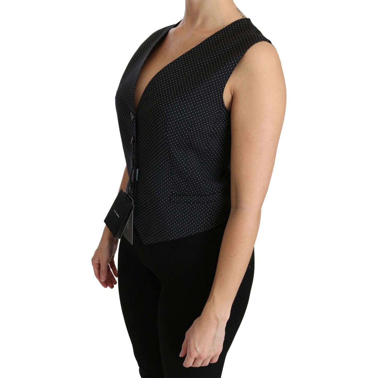 Dolce & Gabbana Black Dotted Waistcoat Vest Blouse Top