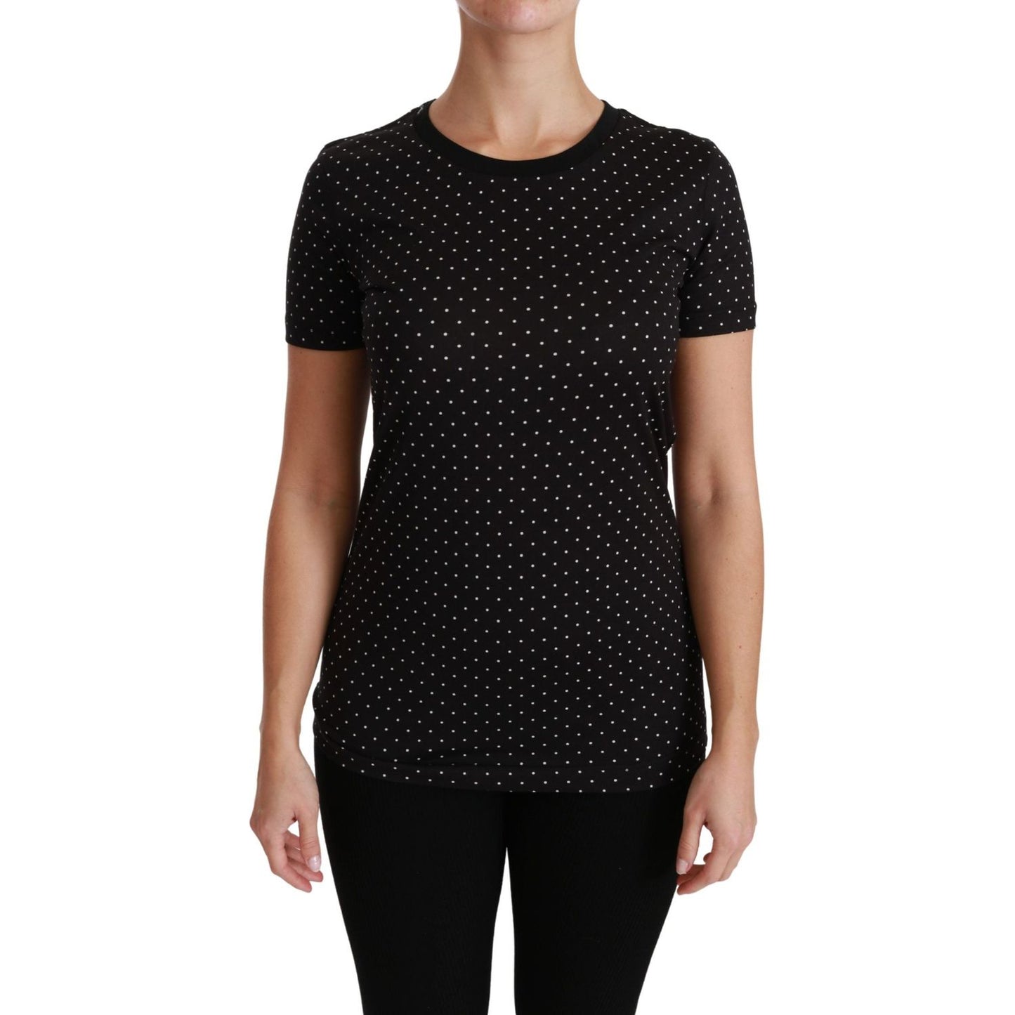 Dolce & Gabbana Chic Black Dotted Crewneck Cotton Tee Dolce & Gabbana