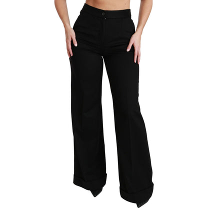 Dolce & Gabbana Black Wide Leg Flared Trouser Cashmere Pants
