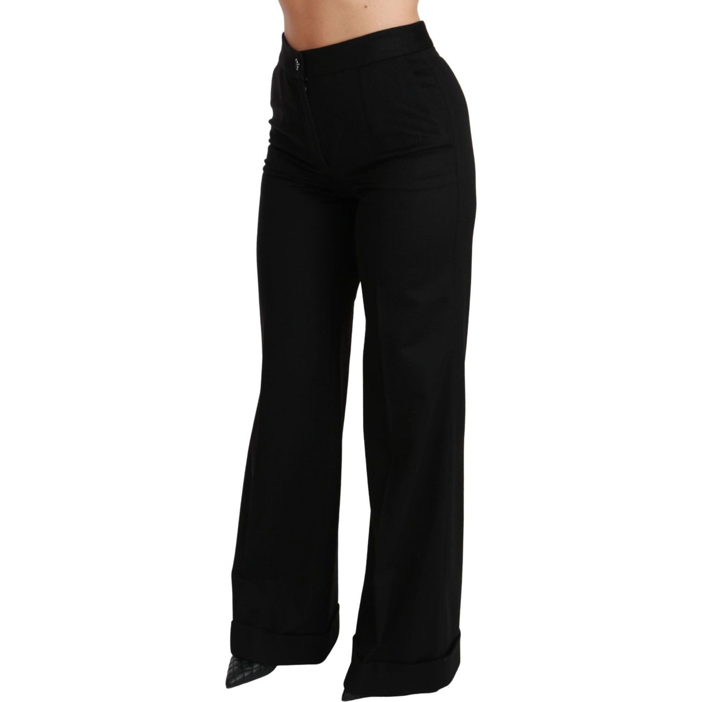 Dolce & Gabbana Black Wide Leg Flared Trouser Cashmere Pants