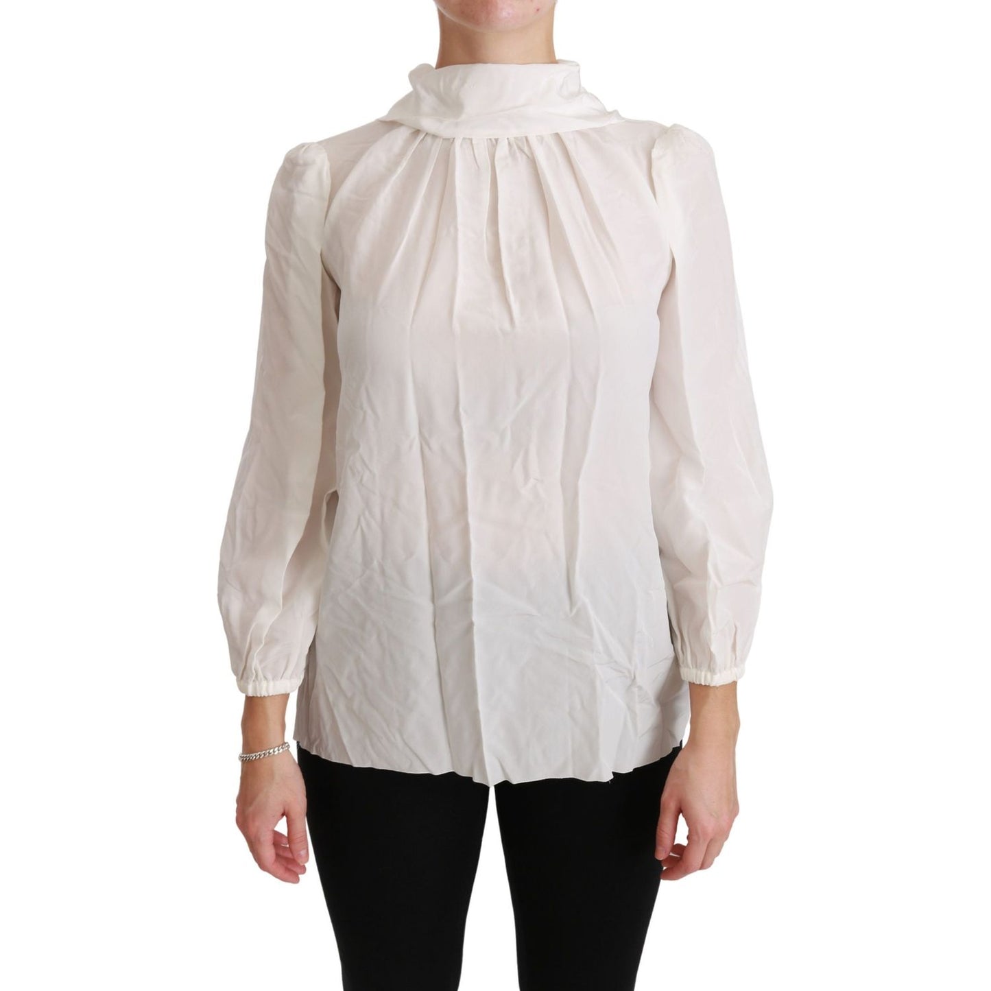 Dolce & Gabbana Elegant White Silk Turtle Neck Blouse Dolce & Gabbana