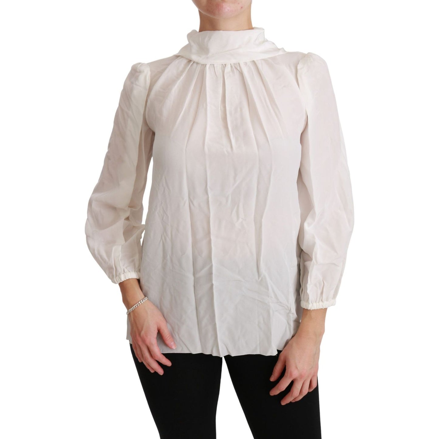 Dolce & Gabbana Elegant White Silk Turtle Neck Blouse Dolce & Gabbana