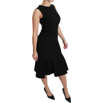 Dolce & Gabbana Black Fit Flare Wool Stretch Sheath Dress