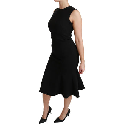 Dolce & Gabbana Black Fit Flare Wool Stretch Sheath Dress