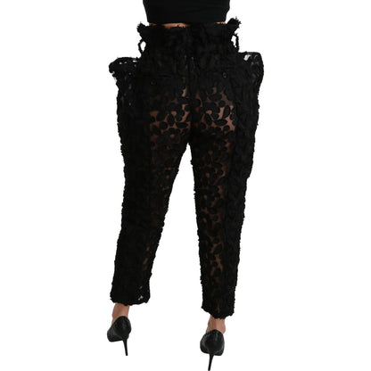 Dolce & Gabbana Black Floral Lace Tapered High Waist Pants