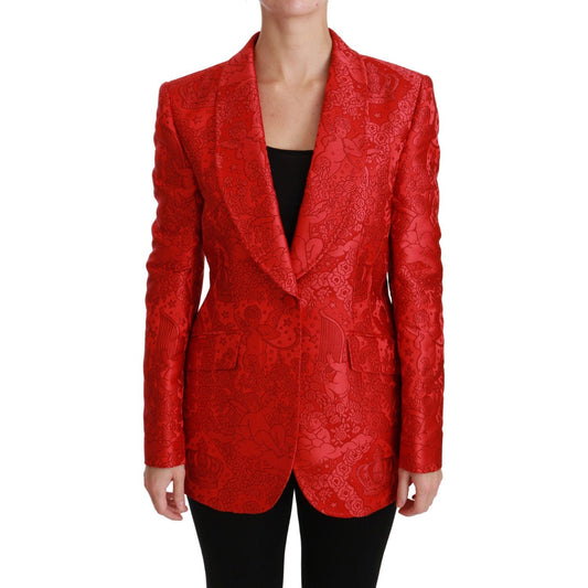 Dolce & Gabbana Red Floral Angel Pattern Blazer Coats & Jackets Dolce & Gabbana