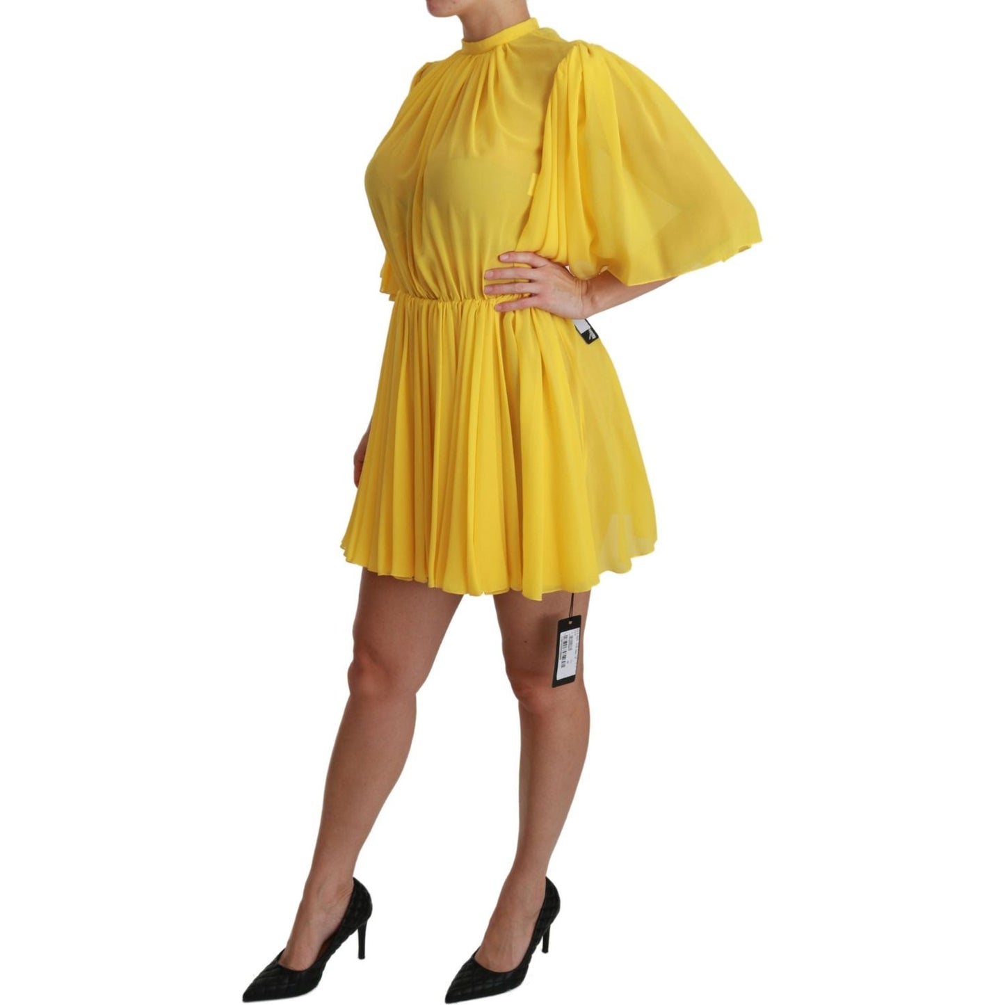 Dolce & Gabbana Yellow Pleated A-line Mini 100% Silk Dress