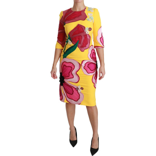 Dolce & Gabbana Yellow Floral Crystal Bodycon Sheath Dress