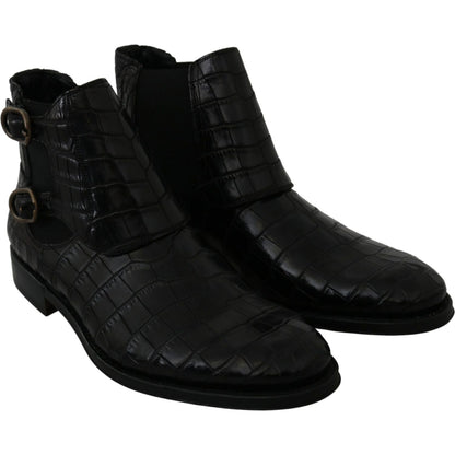 Dolce & Gabbana Black Crocodile Leather Derby Boots Shoes