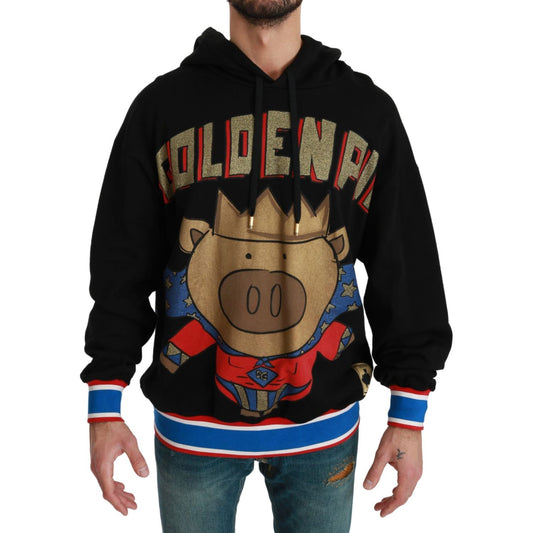 Dolce & Gabbana Black Sweater Pig of the Year Hooded 1728,67345645728,Black,Clothing,Dolce & Gabbana,Hoodies - Sweaters - Clothing,IT44 | XS,Material: 100% Cotton,Men,Men - Clothing,New with tags,Sweaters - Clothing,Sweaters - Men - Clothing