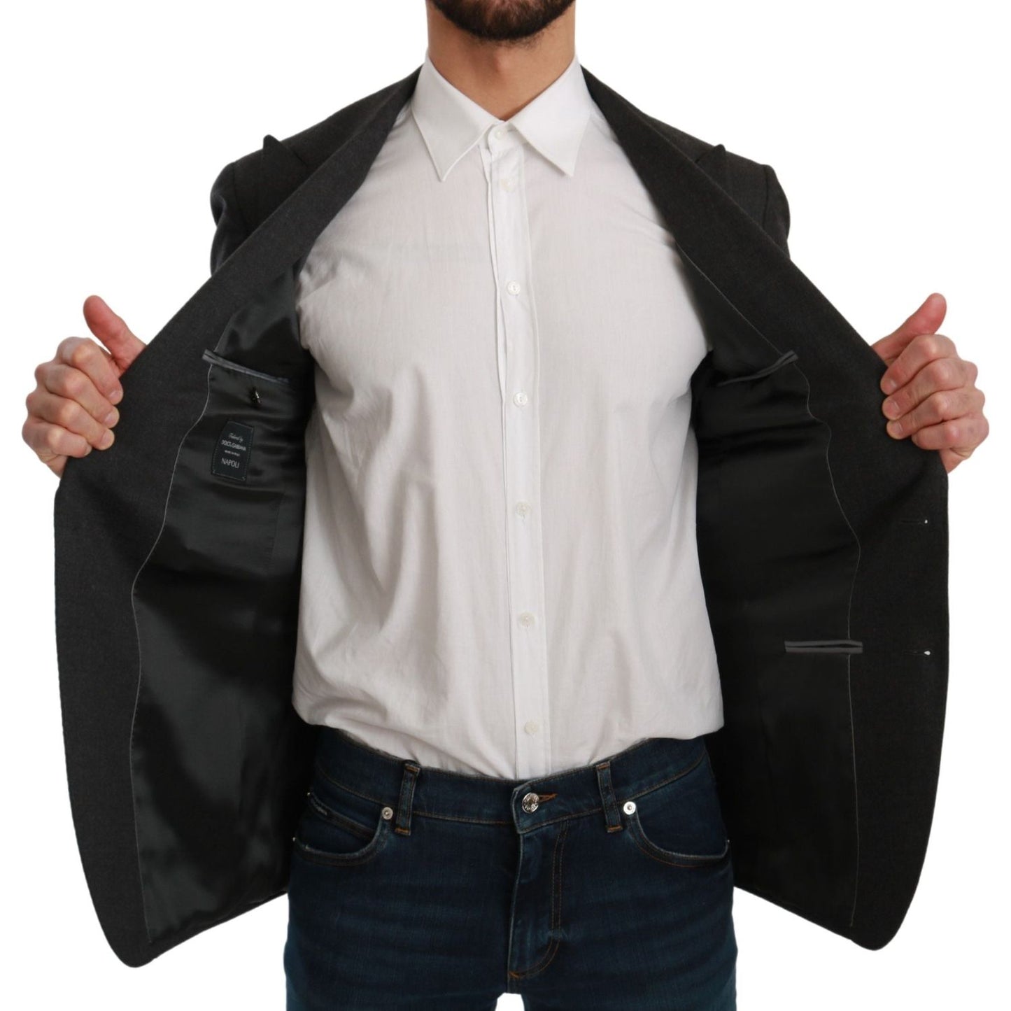 Dolce & Gabbana Gray NAPOLI Slim Fit Jacket Wool Blazer 1728,67345645728,Blazers - Men - Clothing,Blazers - Suits & Blazers - Clothing,Clothing,Dolce & Gabbana,Gray,IT46 | S,Material: 88% Wool 8% Nylon 3% Cashmere 1% Elastane,Men,Men - Clothing,New with t