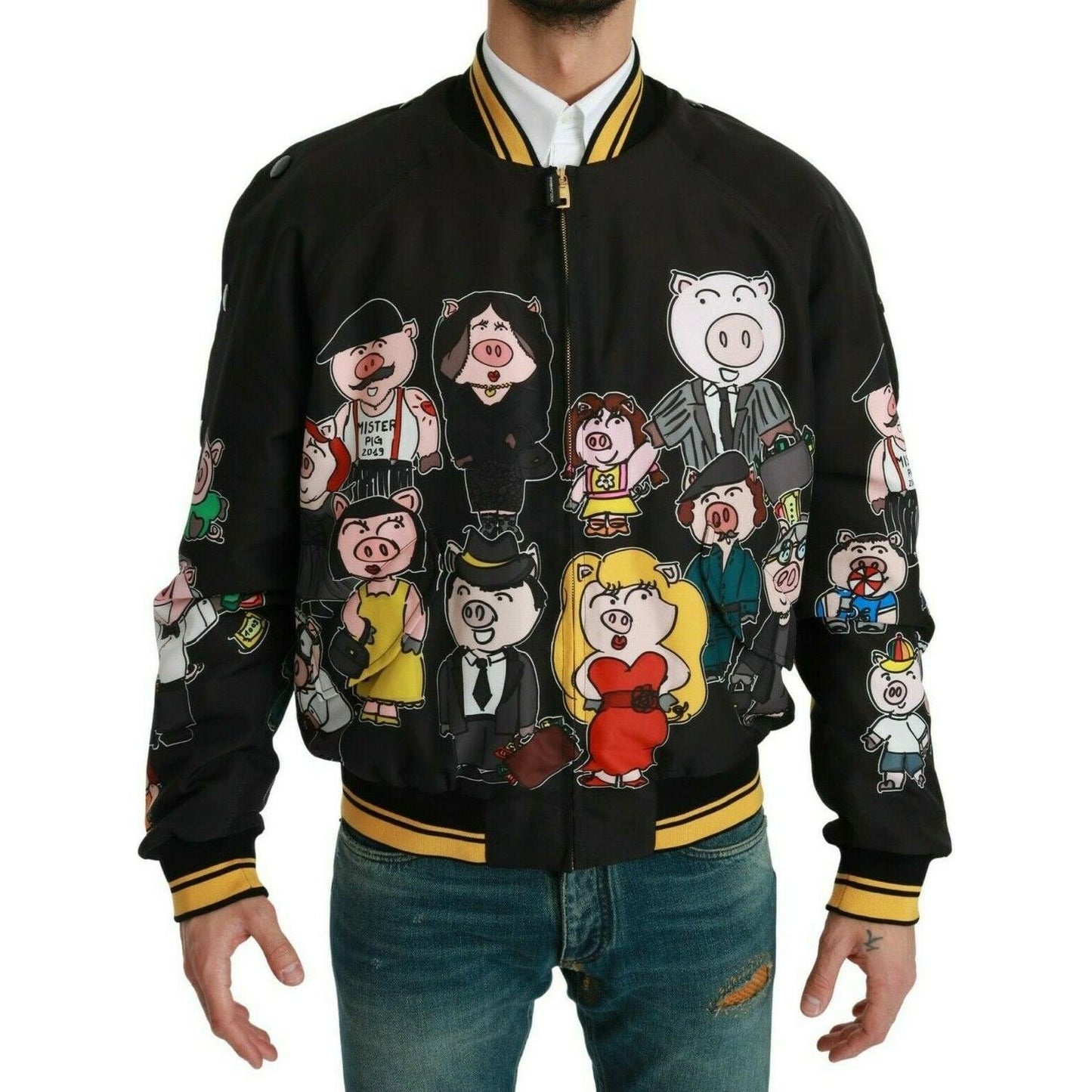 Dolce & Gabbana Black YEAR OF THE PIG Bomber Jacket Coats & Jackets