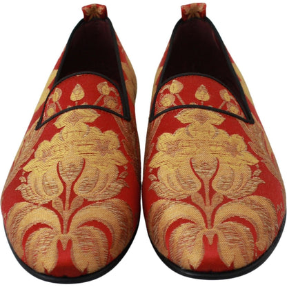 Dolce & Gabbana Red Gold Brocade Slippers Loafers Shoes