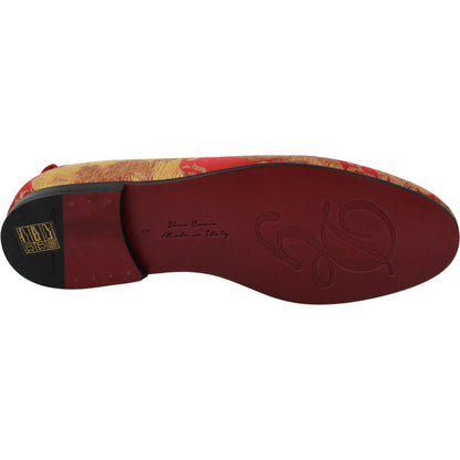 Dolce & Gabbana Red Gold Brocade Slippers Loafers Shoes