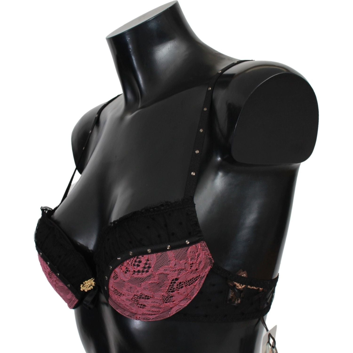 Roberto Cavalli Black Pink Lace Push Up Bra Underwear