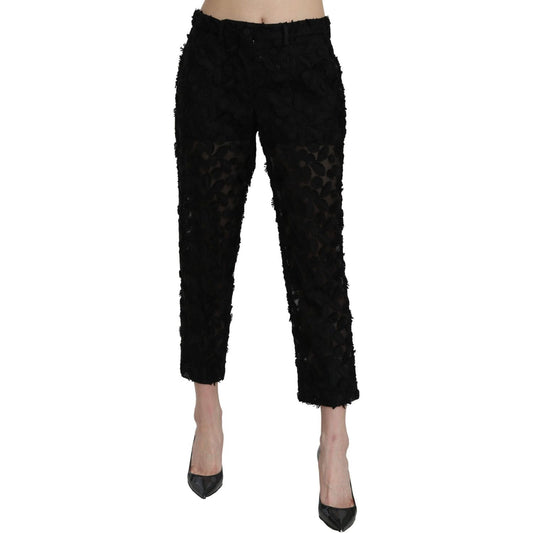 Dolce & Gabbana Black Lace Straight Cropped High Waist Pants 1728,67345645728,Black,Clothing,Cropped Pants - Pants - Clothing,Dolce & Gabbana,IT42|M,IT44|L,IT46|XL,Jeans & Pants - Women - Clothing,Jeans Denim - Clothing,Material: 92% Polyester 8% Silk,New