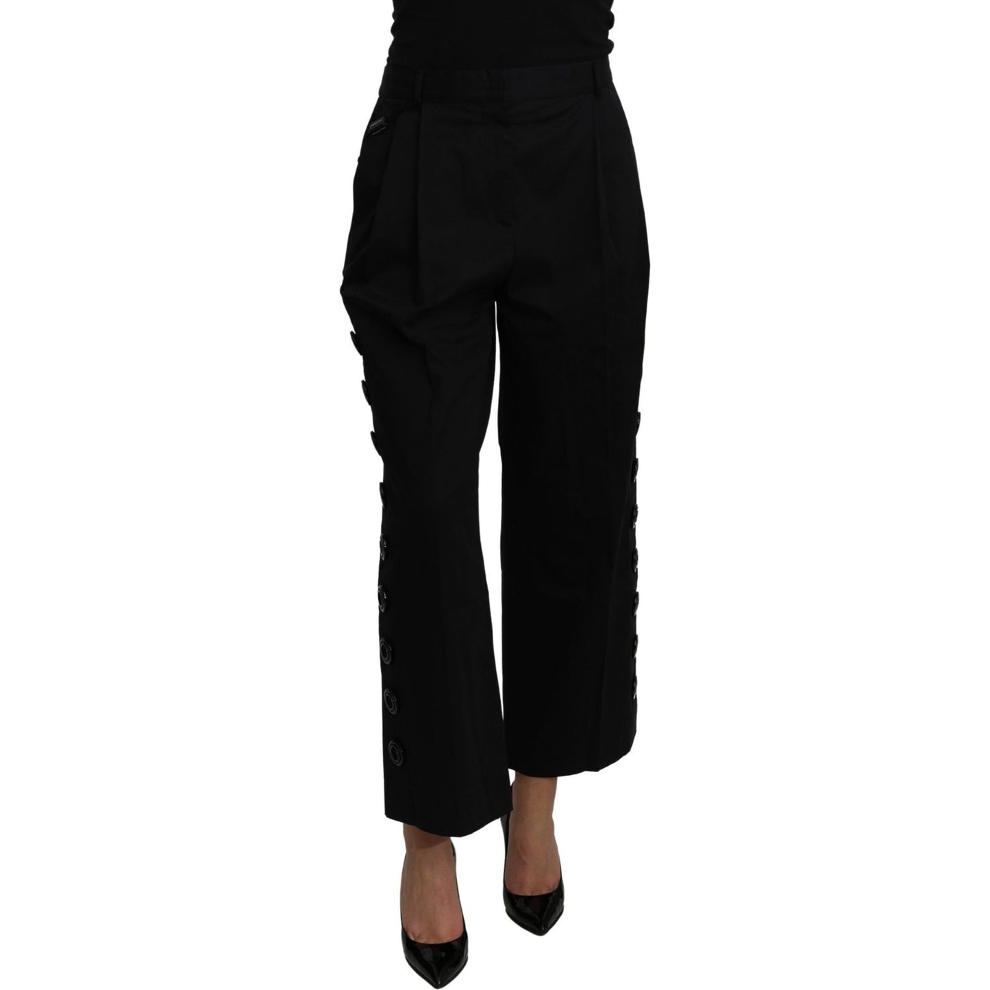 Dolce & Gabbana Black High Waist Cropped Cotton Stretch Pants 1728,67345645728,Black,Clothing,Cropped Pants - Pants - Clothing,Dolce & Gabbana,IT40|S,Jeans & Pants - Women - Clothing,Material: 97% Cotton 3% Elastane,New with tags,Pants - Clothing,Women,Wo