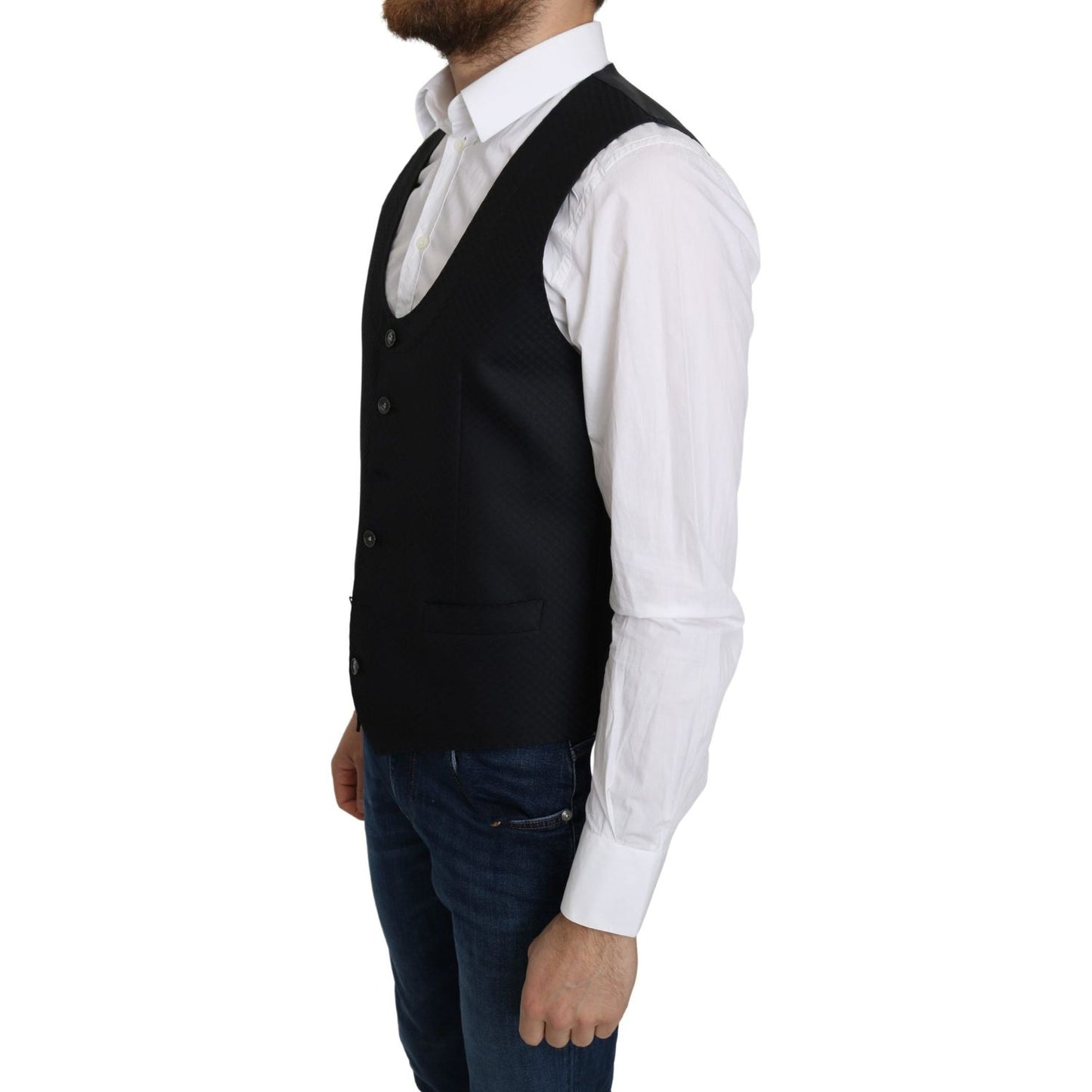 Dolce & Gabbana Blue Silk Romb Pattern Formal Coat Vest 1728,30% Silk,67345645728,Blue,Clothing,Dolce & Gabbana,IT46 | S,Material: 70% Cotton,Men,Men - Clothing,New with tags,Suits & Blazers - Clothing,Vests - Men - Clothing,Waistcoats - Suits & Blazers -