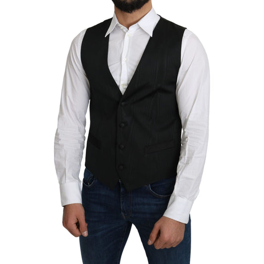Dolce & Gabbana Gray 100% Silk Formal Coat Vest Dolce & Gabbana