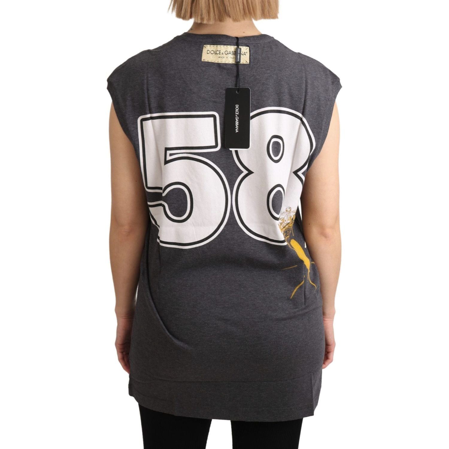 تي شيرت دولتشي آند غابانا الأنيق المصنوع من القطن باللون الرمادي بأكمام قصيرة