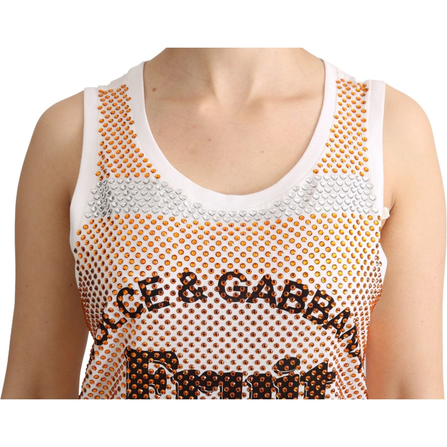 Dolce & Gabbana Crystal Embellished Sleeveless Cotton Top Dolce & Gabbana