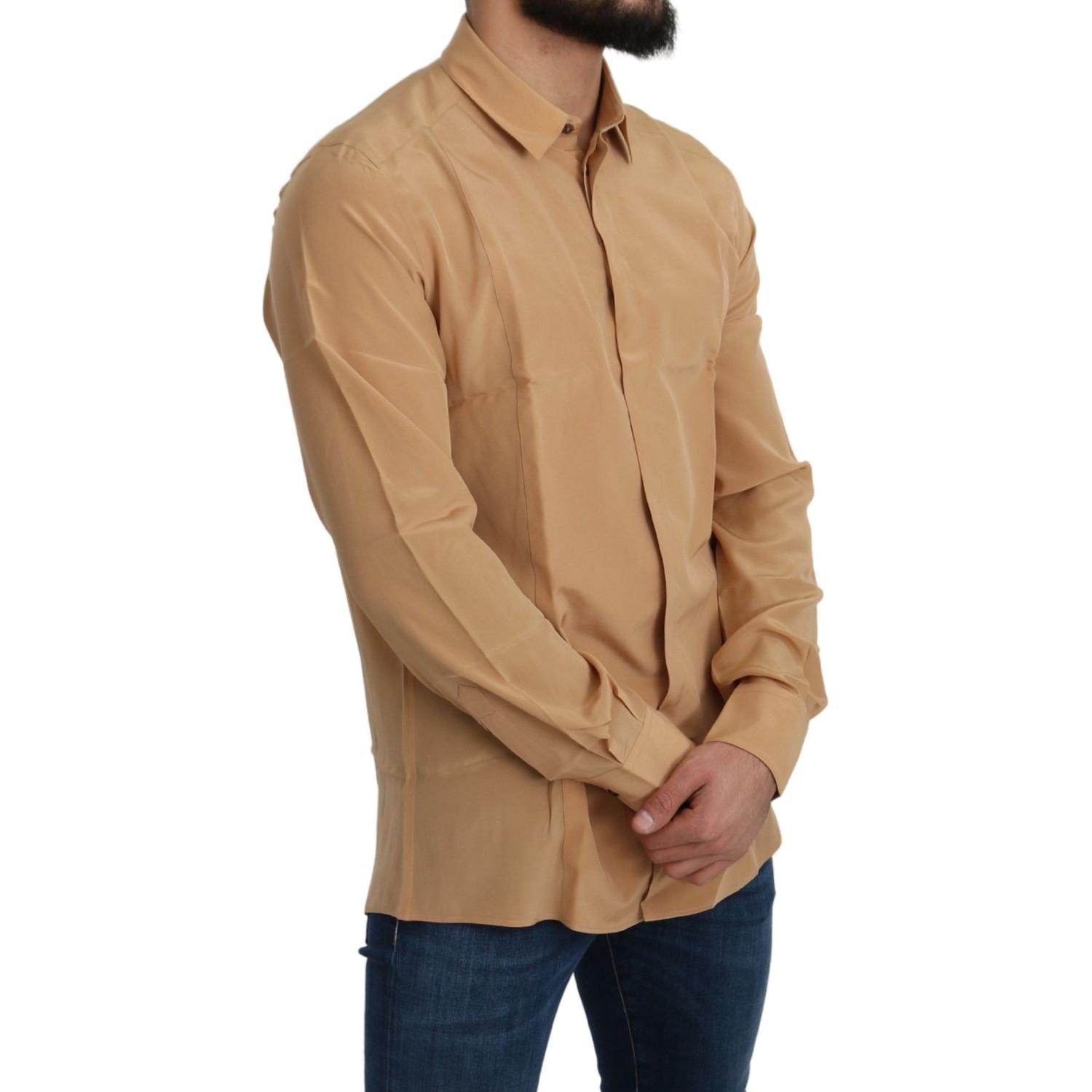 Dolce & Gabbana Yellow 100% Silk GOLD Top Slim Shirt