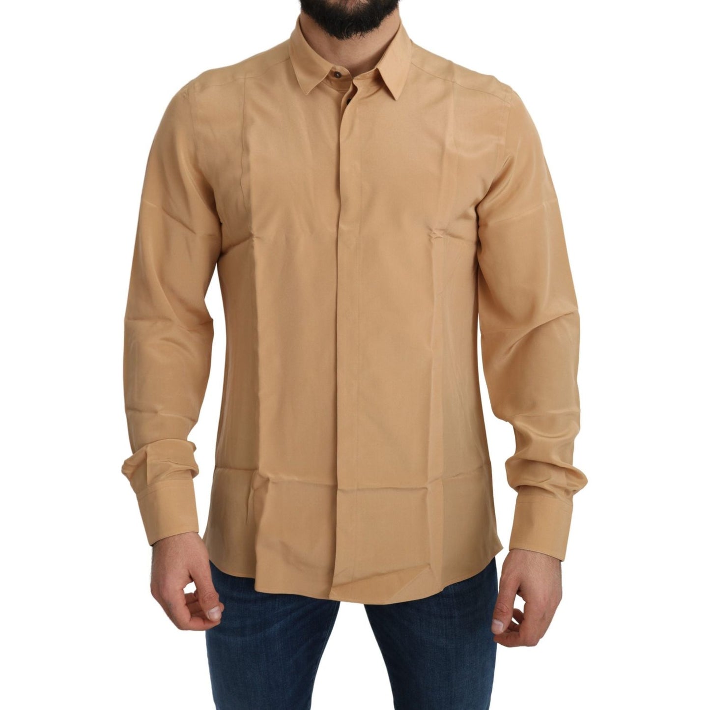 Dolce & Gabbana Yellow 100% Silk GOLD Top Slim Shirt