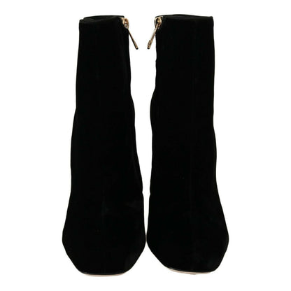 Dolce & Gabbana Black Velvet Crystal Square Heels Shoes