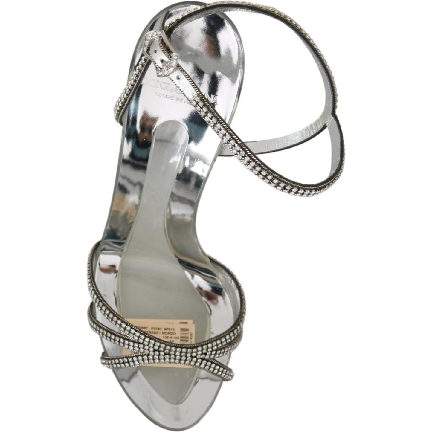 Dolce & Gabbana Silver Leather Ankle Strap Sandals with Crystals Dolce & Gabbana