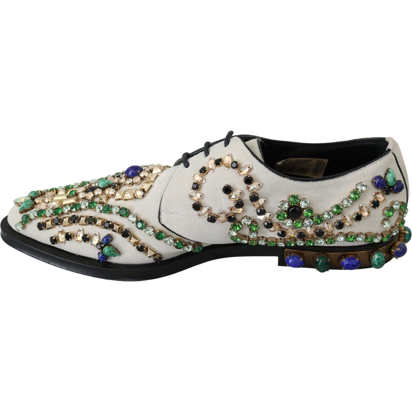 Dolce & Gabbana Elegant White Suede Dress Flats with Crystals Dolce & Gabbana