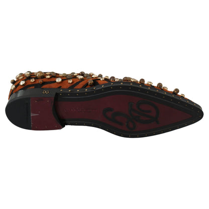 Dolce & Gabbana Orange Pony Hair Crystal Dress Broque Shoes