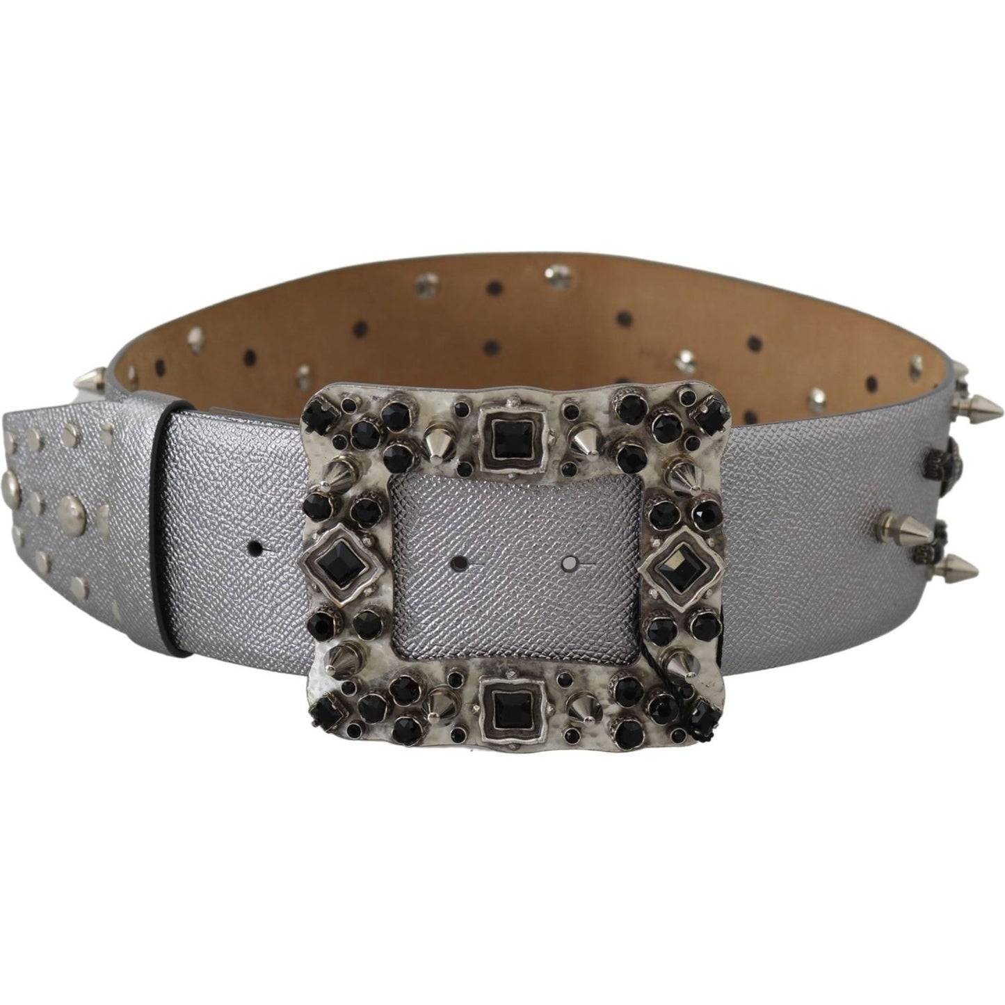 Dolce & Gabbana Stunning Silver Leather Crystal-Studded Belt Dolce & Gabbana