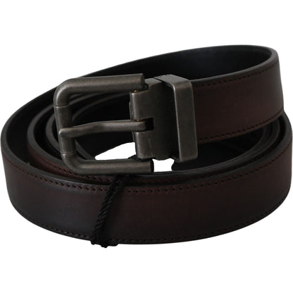 Dolce & Gabbana Solid Brown Leather Gray Buckle Belt