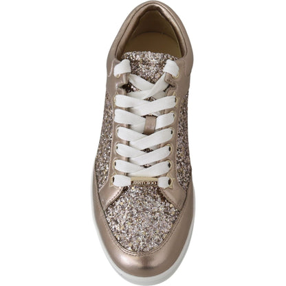 Jimmy Choo Ballet Pink Leather Miami Sneakers 1728,67466920096,EU34.5/US4.5,Gold and Pink,Jimmy Choo,Low Tops - Sneakers - Shoes,New with tags,Shoes,Sneakers - Shoes,Sneakers - Women - Shoes,Women,Women - Shoes