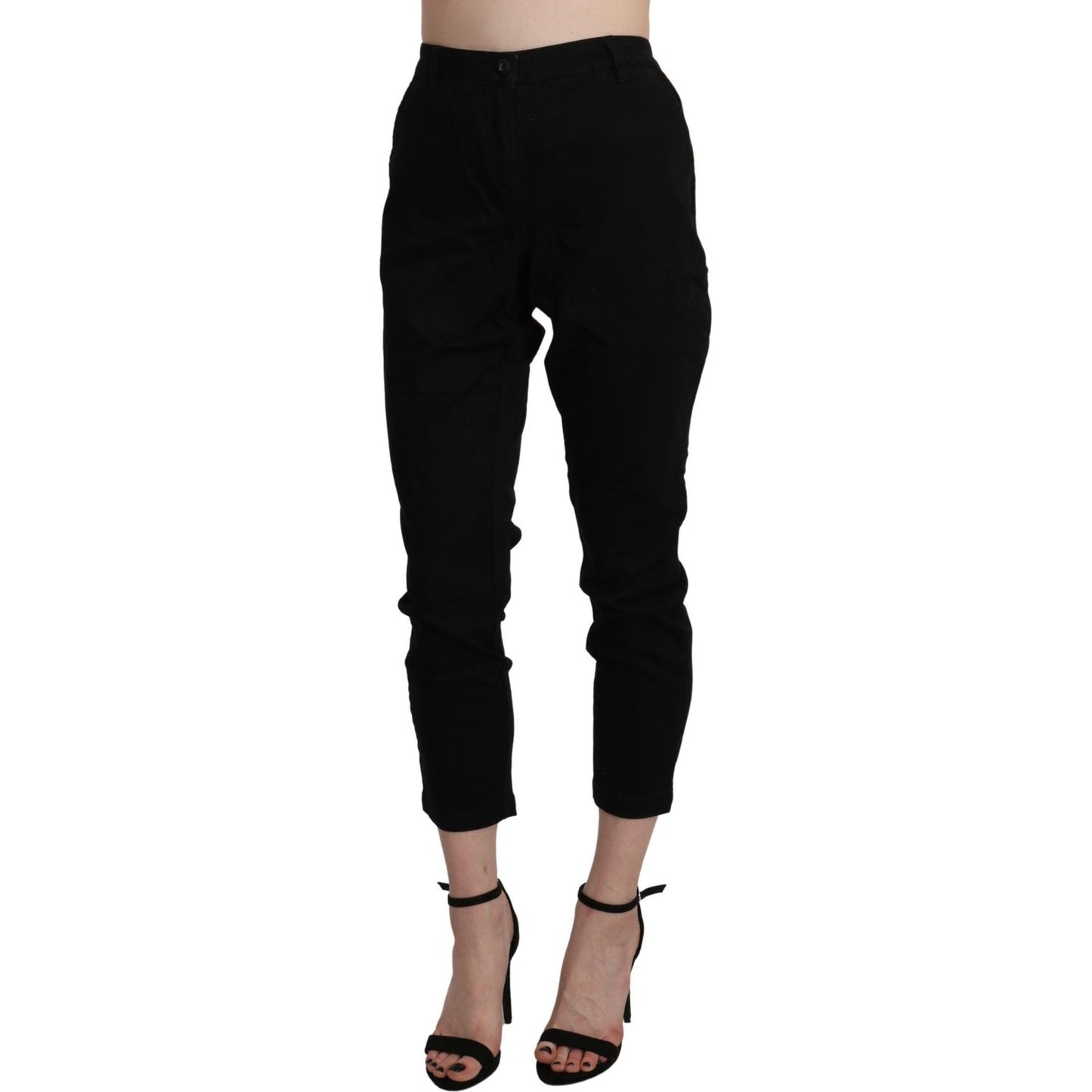 Acht Black High Waist Skinny Cropped Cotton Capri Pant