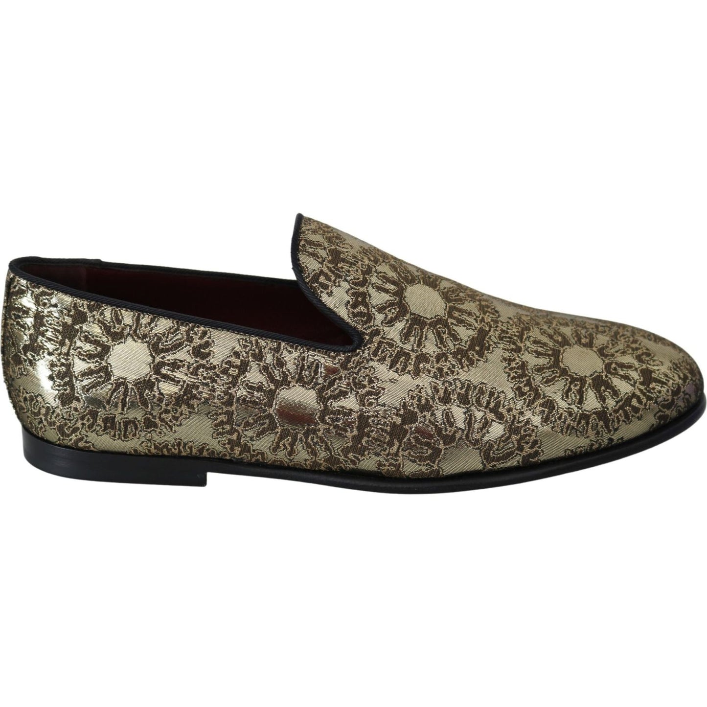 Dolce & Gabbana Gold Jacquard Flats Mens Loafers Shoes
