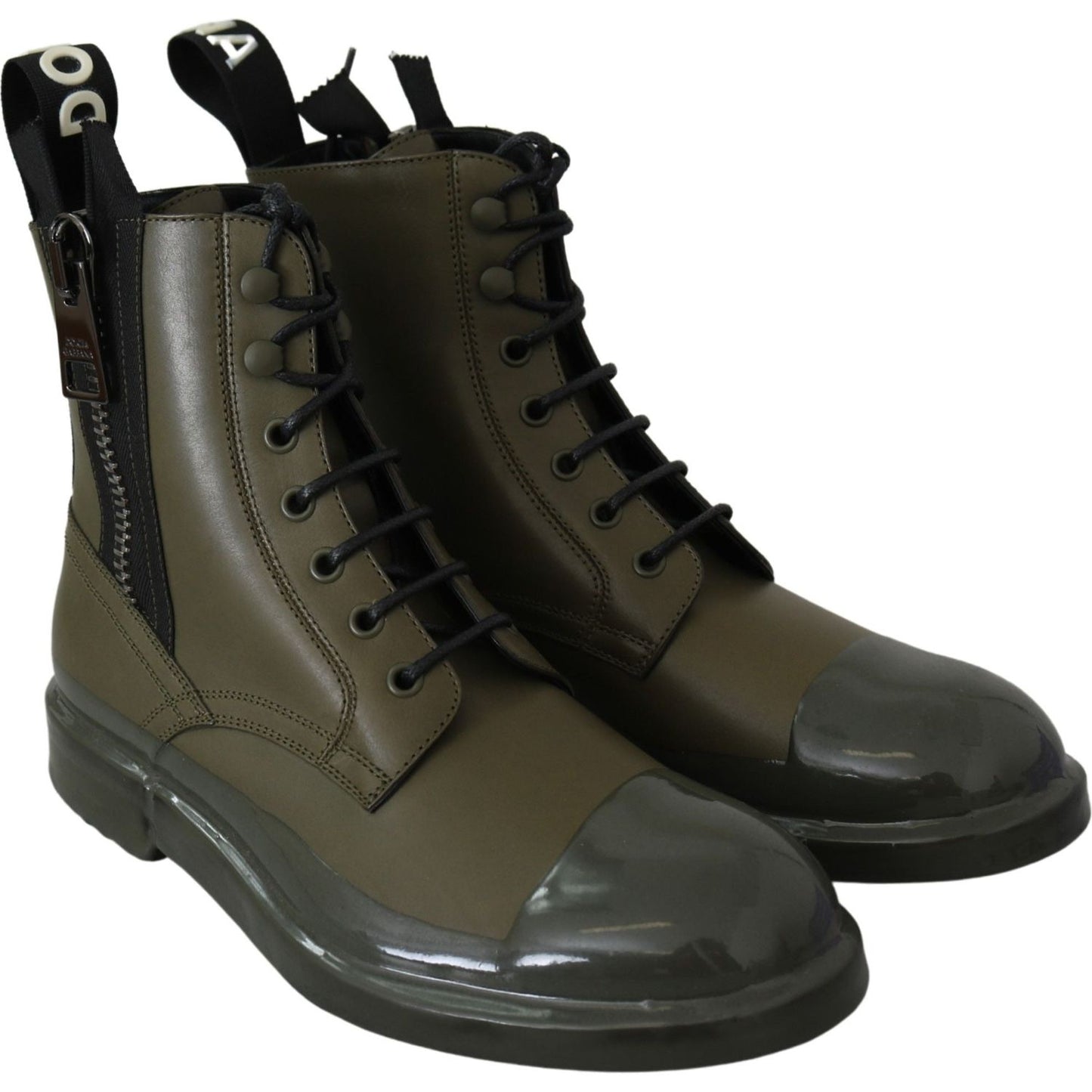 Dolce & Gabbana Chic Military Green Leather Ankle Boots Dolce & Gabbana