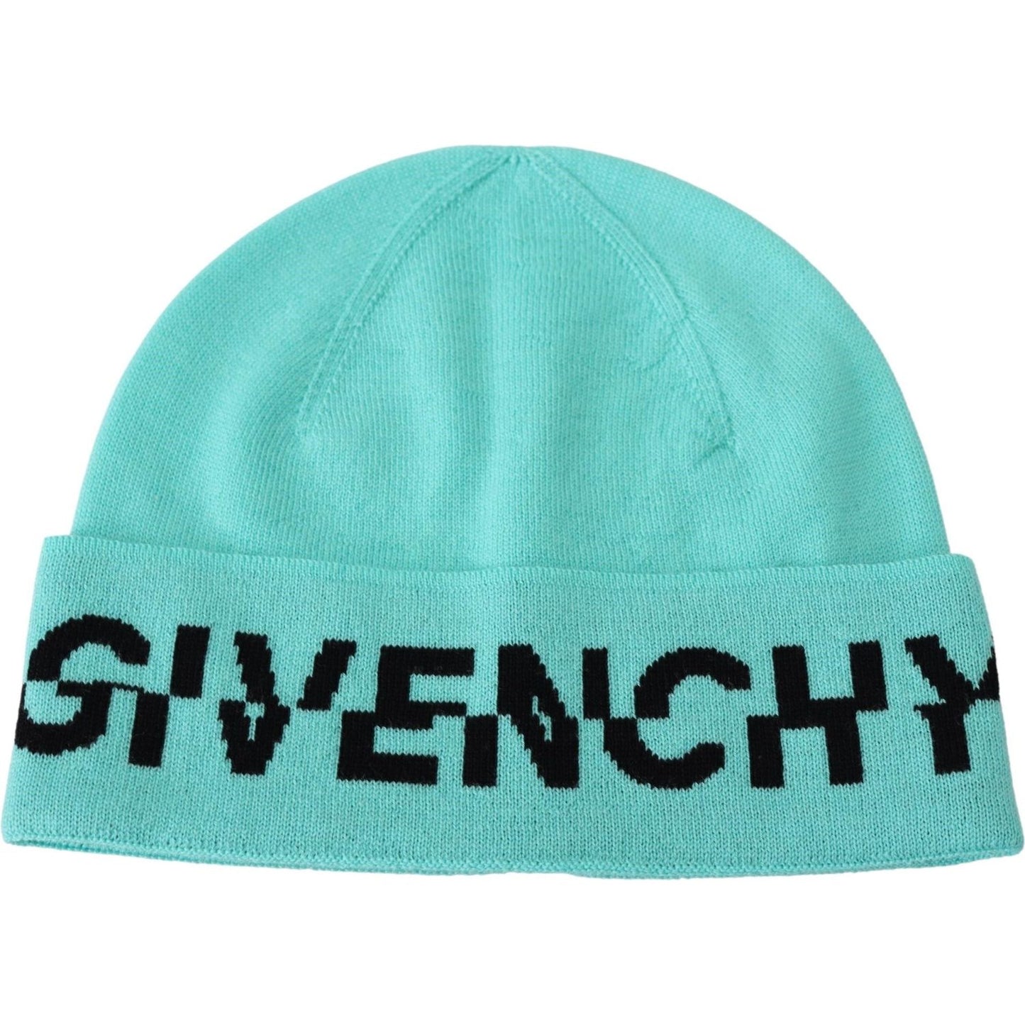 Givenchy Aquamarine Green Wool Beanie with Signature Logo Givenchy