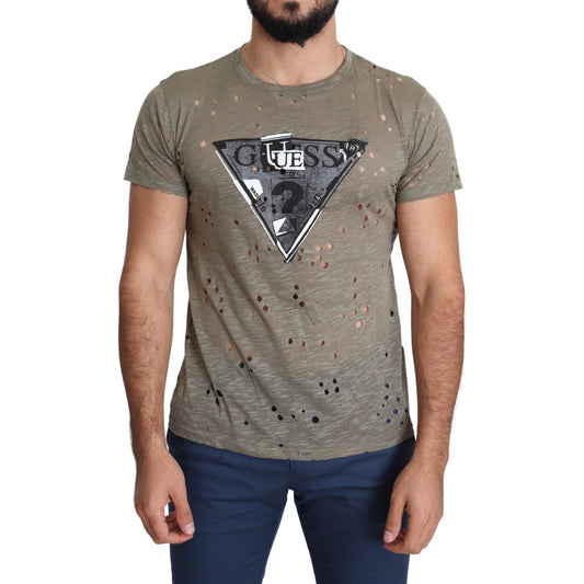 Guess Brown Cotton Stretch Logo Print Men Casual Perforated T-shirt 1728,67345645728,Brown,Clothing,Guess,M,Material: 95% Cotton 5% Elastane,Men,Men - Clothing,New with tags,T-Shirts - Clothing,T-Shirts - Men - Clothing,T-Shirts - T-Shirts - Clothing,XL
