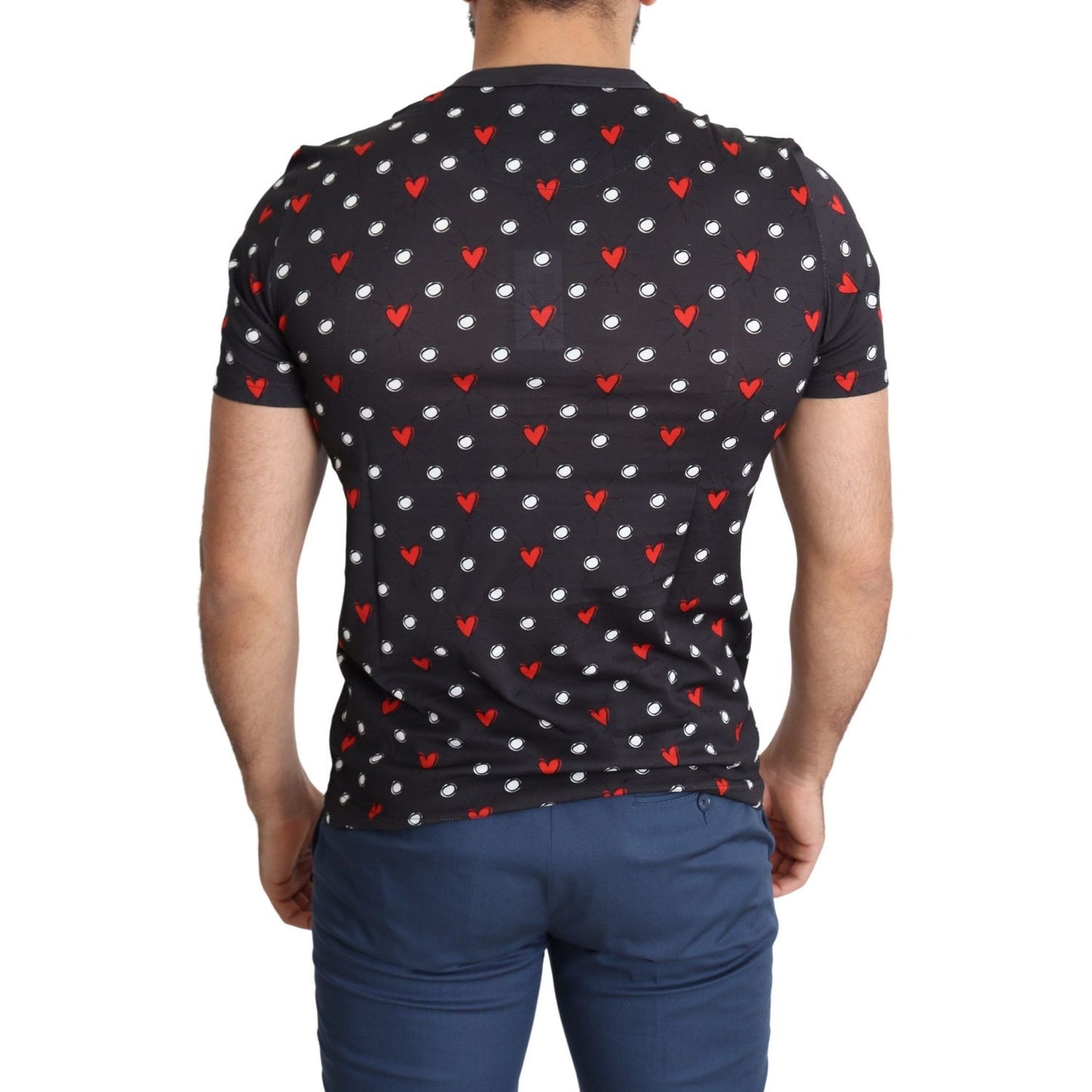 Dolce & Gabbana Chic Gray Cotton T-Shirt with Heart Prints Dolce & Gabbana