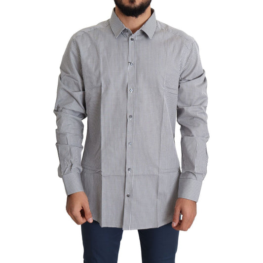 Dolce & Gabbana Black White Checkered GOLD Dress Cotton Shirt 1728,67345645728,Black,Clothing,Dolce & Gabbana,Dress Shirts - Shirts - Clothing,IT38 | XS,Material: 100% Cotton,Men,Men - Clothing,New with tags,Shirts - Clothing,Shirts - Men - Clothing