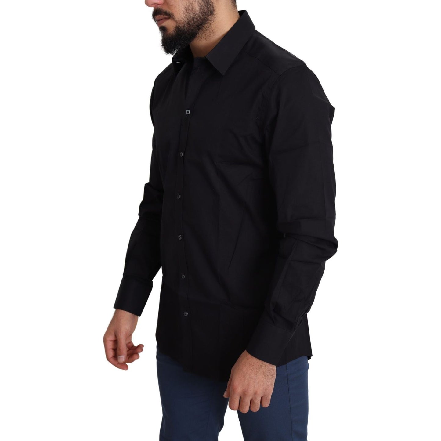 Dolce & Gabbana Black Cotton Stretch Formal GOLD Dress Shirt
