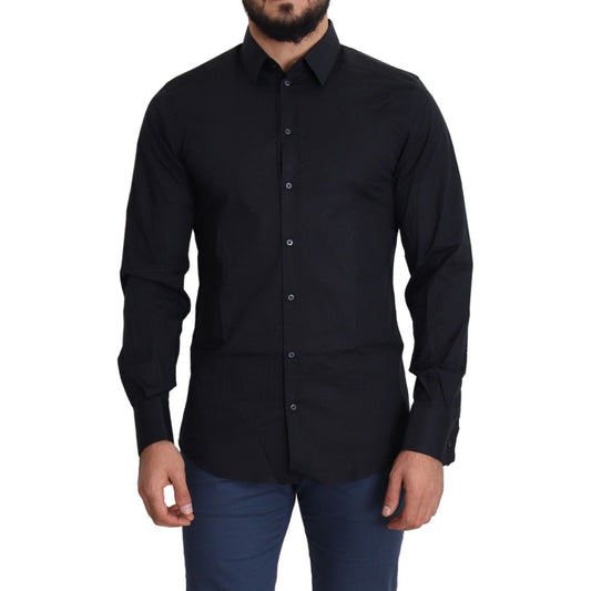 Dolce & Gabbana Blue Cotton Formal GOLD Dress Shirt 1728,67345645728,Black,Clothing,Dolce & Gabbana,Dress Shirts - Shirts - Clothing,IT38 | XS,Material: 96% Cotton 4% Elastane,Men,Men - Clothing,New with tags,Shirts - Clothing,Shirts - Men - Clothing